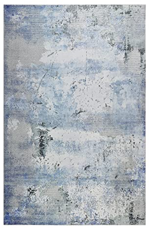 Wecon Home Teppich - Läufer, Vintage Kurzflor Teppich perfekt geeignet für das Wohnzimmer und Schlafzimmer, sehr pflegeleicht, Radiate (120 x 170 cm, Blau Grau)