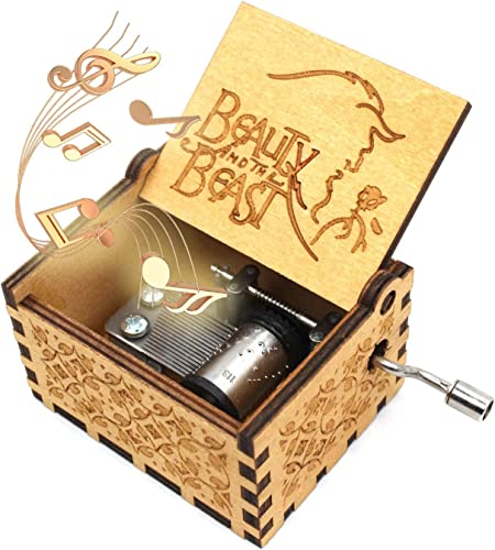 18 Noten Die Schöne und das Biest Spieluhr Personalisierte Mini Spieluhr Geschenkbox Lasergraviert Vintage Holz Handkurbel Spieluhr Die Schöne und das Biest Geschenke Spieluhren Holz Spieluhr Holz