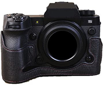 AFGRAPHIC Camera Case Black Genuine Leather Protective Half Body Cover Base Case with Bottom Opening Version for Fujifilm X-H2 Camera