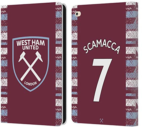 Head Case Designs Offizielle West Ham United FC Gianluca Scamacca 2022/23 Spieler Home Kit Leder-Wallet-Hülle Kompatibel mit Apple iPad Air 2 (2014)
