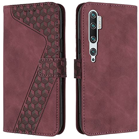 OKZone Kompatibel mit Xiaomi Mi Note 10/Mi Note 10 Pro/Xiaomi Mi CC9 Pro Hülle, PU Leder Handyhülle Tasche Wallet Schutzhülle Flip Cover Klappbar Etui mit Magnet Kartenfach TPU Lederhülle (Rot)