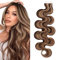 SEGO Echthaar Extensions Tape Klebeband Haarverlängerung Invisible Seamless Skin Weft Menschenhaarverlängerung 50GR/20PCS 12(30cm)-20 PCS-Gewellt Mittelbraun/Honigblond #4p27