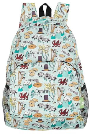 ECO CHIC Leichter, faltbarer, wasserabweisender Rucksack, lässt sich zur Aufbewahrung in eine Tasche falten, Wales Montage Blau, One size