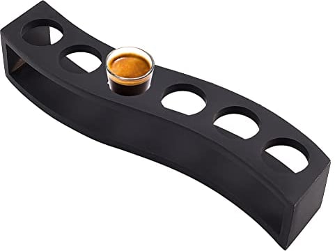 NBEADS 6 Shot Glass Holder, Shot Glass Tray Bamboo Black Shot Glass Serving Tray Shot Glass Storage Shot Glass Display for Party Bar Club Bar Office Family Gathering, Hole: 4cm