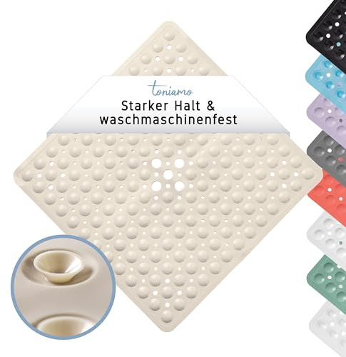Toniamo Tapis de douche antidérapant - 53 x 53 cm - Sable | Tapis antidérapant carré avec ventouses, antibactérien, résistant à la moisissure et lavable en machine pour un maintien sûr