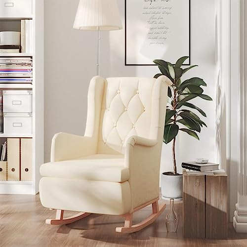 INLIFE Schaukelsessel mit Kautschukholz-Beinen Creme Stoff,23kg,329414