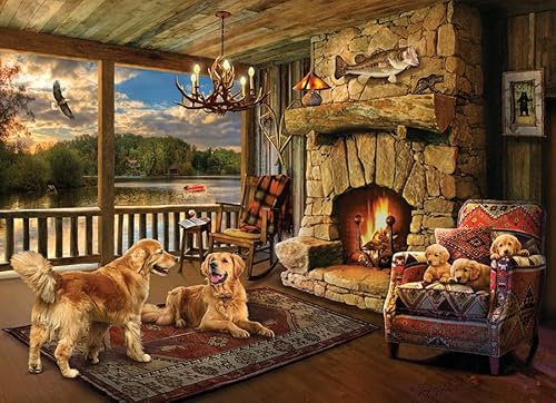 Cobble Hill Puzzle mit 1000 Teilen – Hütte am See – inklusive Beispielposter