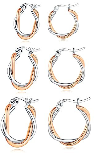 HEEYA Rose Gold Hoops Earrings for ,Hypoallergenic Earrings,Sterling Silver Hoop - Twist Huggies Sleeper Earrings,Small ,Birthday Gift Her, 1c# Set