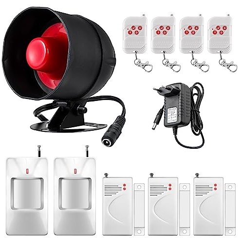 Sistema de Alarma Kit de 11 Piezas con Sirena de 115dB, Sensor de Movimiento, Sensor de Puerta y Ventana y Sistema de Alarma de Seguridad con Control Remoto