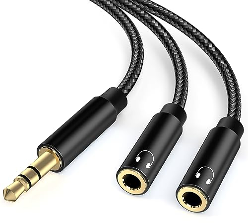 lalasis 3,5mm Jack Auriculares Audio Y Splitter, 3.5mm Macho a Hembra estéreo Divisor Auxiliar Enchufe Doble para computadora portátil,Tableta,Teléfono,Samsung,parlantes,PC,en Vivo etc. Negro