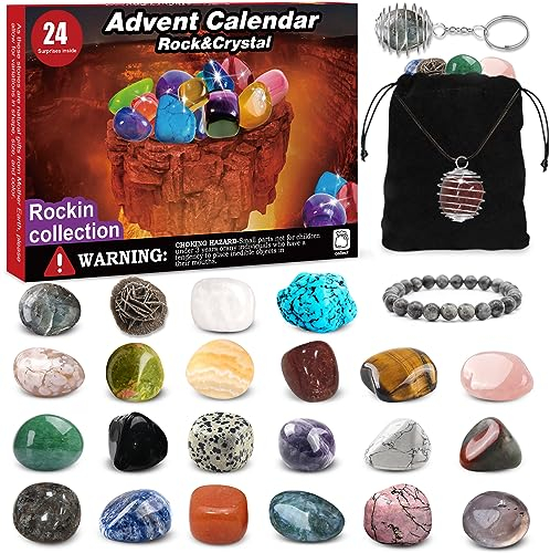 Adventskalender 2024 für Kinder Kristalle-24 Tage Weihnachtskalender Countdown mit Natürlichen Edelsteine, Wissenschaftliches Weihnachts Geschenke für Jungen und Mädchen Geologie Enthusiasten