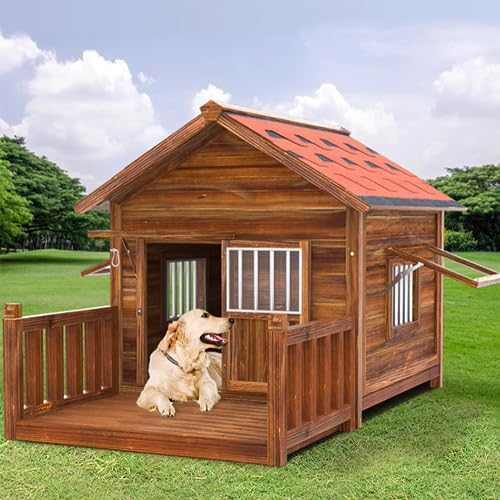 Hundehütte, Hundehütte Aus Holz Im Freien, Mit Tür Windows pet Kennel, pet Log Cabin Style Kennel, Haustierhaus, Haustierprodukte, Atmungsaktiv Bequem(Size:L,Color:B)