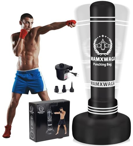 Mamxwaga Sac de Frappe sur Pied Adulte 180cm, Sac de Boxe Lourd autoportant, Enfants Sacs de Kickboxing avec Pompe à air pour Karaté,Muay Thai et Entraînement MMA