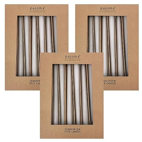 Stabkerzen 30er-Set | Grau | Höhe 25 cm ø 2,2 cm | Brenndauer 7 Stunden - Premium Qualität | einfarbige Spitzenkerzen | pajoma