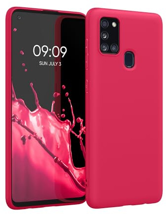 kwmobile Hülle für Samsung Galaxy A21s TPU Case - Handyhülle unterstützt kabelloses Laden, Flexible Schutzhülle, gummiertes Cover in Neon Pink