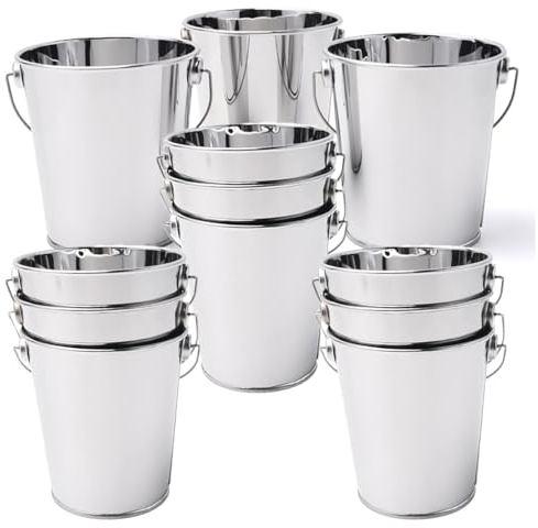 Verve Jelly 12pcs Metal Buckets Mini Chip Fry Serving Buckets Small Metallic Pails with Handle for Food Storage Iron Hanging Flower Pots Plant Pots