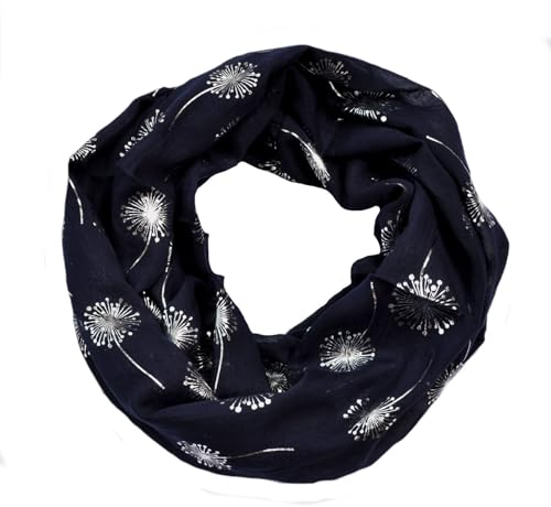 Seide Loop Schal Halstuch Schals Rundschal Schlauchschal Tücher Damenschal Pusteblumen glitzer Damen (Dunkelblau)
