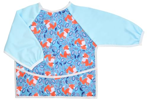 Rundago Tablier Peinture Enfant, Blouse Peinture Enfant, Imperméable Tablier Enfant, Blouses pour Enfants 2-5 Ans, Tablier Manches Longues Enfant avec Poches pour L'école Activités, Peinture, Cuisine