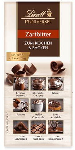 Lindt Schokolade - L´Universel | 200 g | L‘Universel, vielseitige Koch- und Backschokolade für Desserts, als Glasur, Fondue, Brotaufstrich oder zum Knabbern | Kochen und Backen | dunkle Schokolade