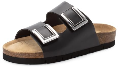 MARCO TOZZI Damen Pantoletten aus Leder mit Klettverschluss, Schwarz (Black), 42 EU