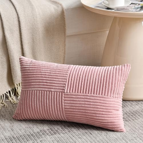 FDTERN 1 Stück Altrosa Kissenbezug 50x70 cm Weich Kordsamt Kissenbezüge Kissenhülle Dekokissenbezug Sofakissen Dekokissen Boho Deko für Sofa Schlafzimmer Wohnzimmer Balkon (Ohne Kissenfüllung)