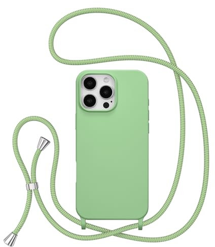 ZTOFERA Crossbody Lanyard Case for iPhone 16 Pro (6.3), Liquid Silicone Protective Phone Case with Strap Adjustable Neck Cord Necklace Soft Cover for iPhone 16 Pro, Green