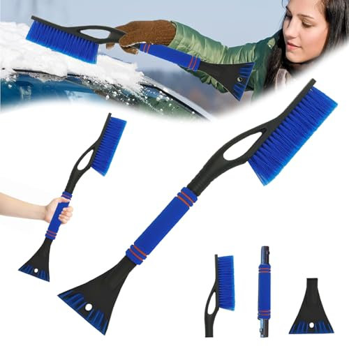 YongSral 2 in1 Schneebesen Auto, 60CM Eiskratzer Auto mit Besen, Auto Schneebürste, Ice Scraper Car, Car Snow Brush, Scheibenkratzer Auto mit Schaumstoffgriff für PKW, LKW und SUV (Blau)