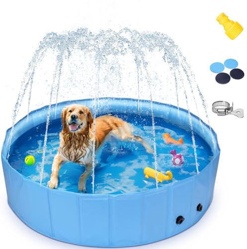 Nobleza Hundepool mit Sprinkler, Planschbecken für Große Hunde, 2 in 1 Faltbarer und Tragbarer PVC Schwimmbecken für Hunde, rutschfeste Hundebadewanne für Den Somme, 160 * 30cm