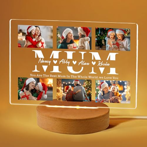Personalised Mum Mothers Day Gift Mom Photo Birthday Photo Mum Gift Acrylic Plaque Night Light Mother's Day Christmas for Mummy(Mum)