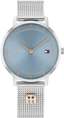 Tommy Hilfiger Zwei-Zeiger-Quarzwerk-Uhr für Damen mit Silbernes Edelstahl-Mesh-Gliederarmband - 1782738