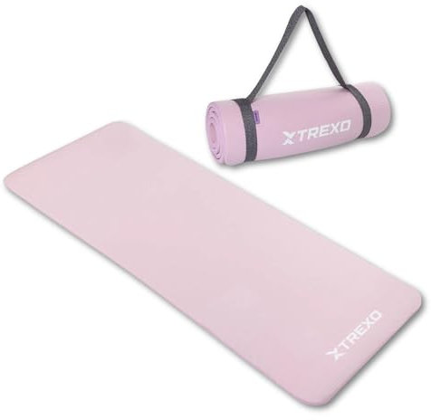 TREXO NBR Übungsmatte in Hellrosa 183 x 61 cm Material von außergewöhnlicher Haltbarkeit und Flexibilität 15 mm Dicke mit rutschfester Textur Komplett mit Trageriemen Ideal für das Fitnesstraining