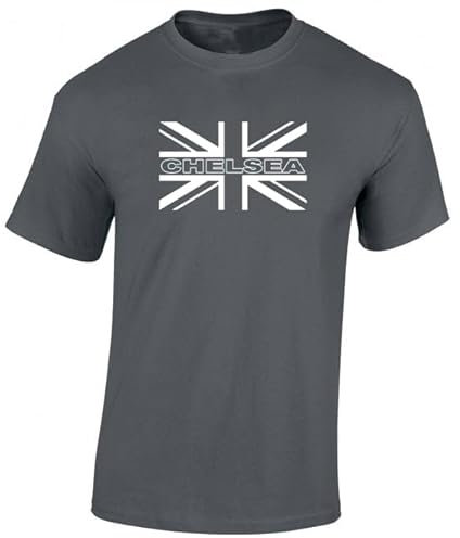 Chelsea T Shirt in Charcoal Medium Union Jack Flag Football Novelty Team Design