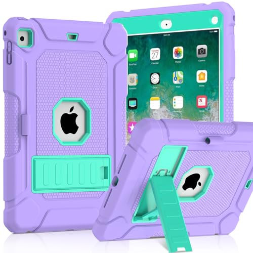SINSO Case for iPad 9.7 Inch 2018/2017, iPad Air 2 with Kickstand, Heavy Duty Shockproof Protective Cover Case for iPad 9.7 5th and 6th Gen- Purple