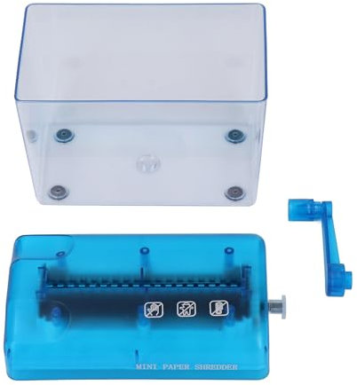 Compact Manual Shredder, 3mm Strip Cut with 123mm Entry Width A6 Paper Shredder, Portable Hand Cutter for Paper, Receipts, and Files, 1L Plastic Bin for Home Office Desktop