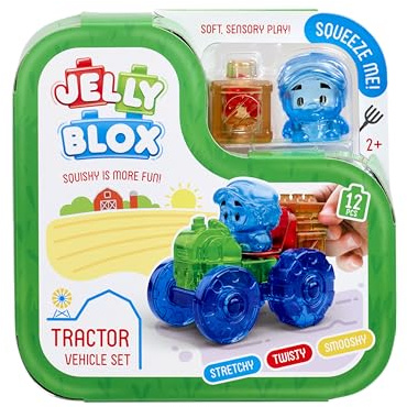 Jelly Blox Tractor Set | Includes 12 Pieces | Toddler & Preschool Building Blocks Kids Can Squeeze, Stretch, Squish | MESH ACCREDITED | Safety Tested & Ouch-Free | Sensory Play Toy for Ages 2+