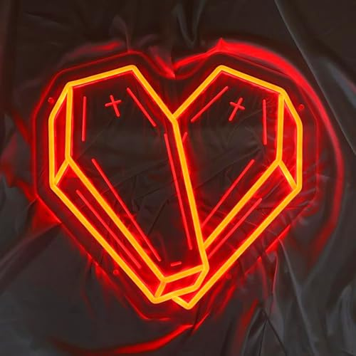 Coffin Heart Neon Sign - Red Gothic Neon Signs for Wall Decor, Ideal for Gallery Walls and Gothic Decor, Great Gift for Goth Lovers 13.5 x 13.5