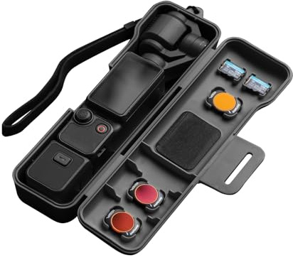 Sinyutia Wasserdichte Reisehülle für DJI Osmo Pocket 3 Creator Combo Zubehör, mit 3 magnetischen Cpl/ND-Filterfächern und 2 Speicherkartenfächern, mit Handschlaufe, Schwarz