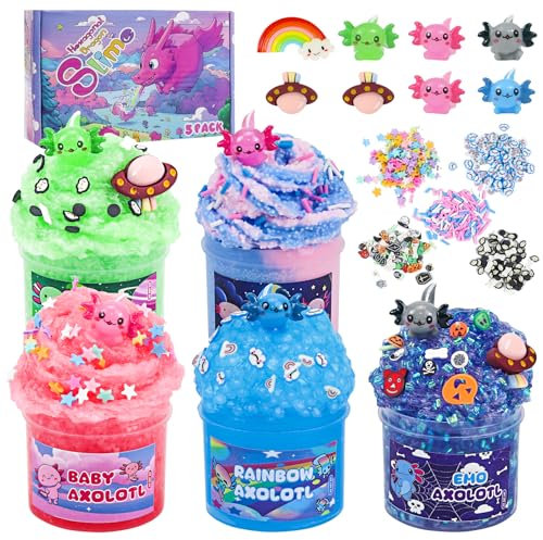 Axolotl Slime Kit pour enfants, beurre Slime, Cloud Fluffy Clair, cadeau d'anniversaire et Noël avec 6 paquets d'accessoires