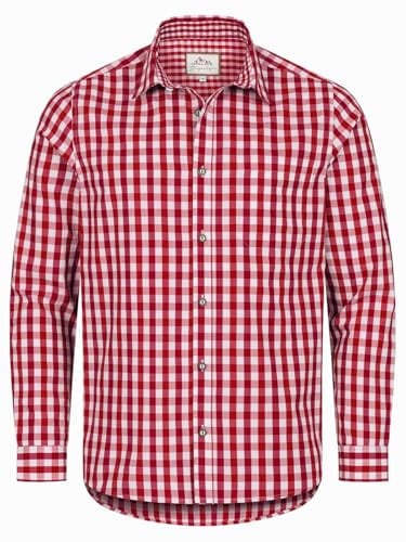 Steigenhöfer Oktoberfest Hemd Herren Langarm - Basti - Mit Lederhose kombinierbar - Atmungsaktiv & pflegeleicht - Traditionelles Kariertes Trachtenhemd für Dein Oktoberfest Herren Outfit - Rot - 3XL