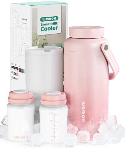 Muttermilch-Kühlflasche – 24 h Doppelwand-Kühlung, TSA-zugelassen, mit 2 auslaufsicheren Flaschen & Kühlakkus, BPA-frei, ideal für Reisen, Arbeit & nächtliches Abpumpen, Geschenk für Mütter (Rosa)