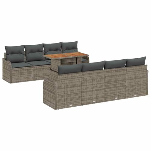 vidaXL 9-teiliges Garten-Sofaset mit wetterfesten Kissen in Grau – stylisches modulares Gartenmöbel, ideale Terrassen-Couch, gemütliche Patio-Sitzgruppe, Tisch und Lounge.