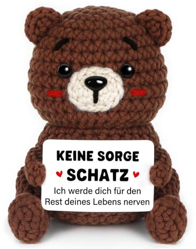 CheriGift Partner Geschenke, Positive Handgehäkelter Bär Figuren, Ich Liebe Dich Geschenke Weihnachten, Jahrestag Geschenk für Ihn Sie, Hochzeitstaggeschenke für Männer Frauen