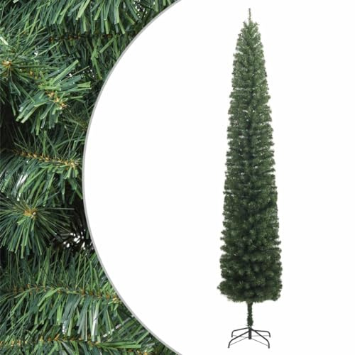 Árbol de Navidad verde estrecho, 300 cm, 696 puntas de PVC, realista que ahorra espacio, incluye soporte de metal para interior, árbol de Navidad artificial para decoración festiva