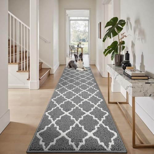 Sour Lemon Teppich Läufer Flur 50x150cm Hellgrau Waschbar Küchenläufer | Rutschfest Flickenteppich,Weich Kurzflor Teppich Läufer Küche,Lang Schmutzfangmatte Läufer für Wohnflure Eingang Waschküche