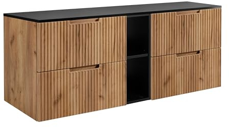 3E 3xE living.com Badezimmerschrank, Craft-Eiche/Schwarz, 140 (2 x 60 + 20) x 58,6 x 46 cm