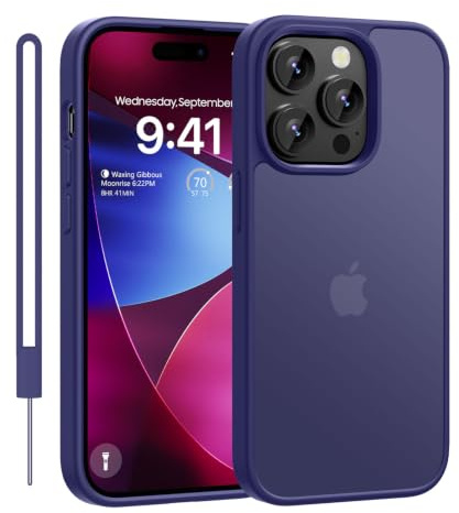 ORDA for iPhone 14 Pro Max Case With lanyard, Deep Purple | Military-Grade Shockproof Thin Slim Translucent Matte Phone Cover