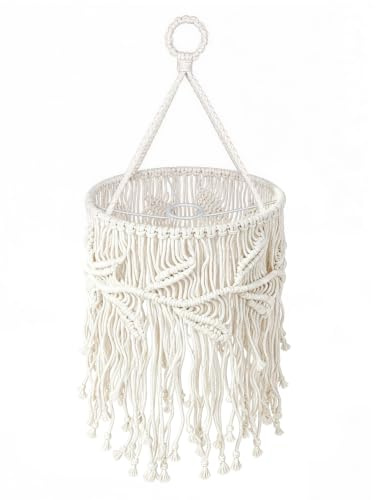 Junrvivy Lampenschirm Boho - Makramee Lampenschirm Vintage Hängelampenschirm Outdoor Indoor Tischleuchte Ersatzschirm Zubehör für Schlafzimmer Wohnzimmer Hängelampe Stehlampe Pendelleuchten