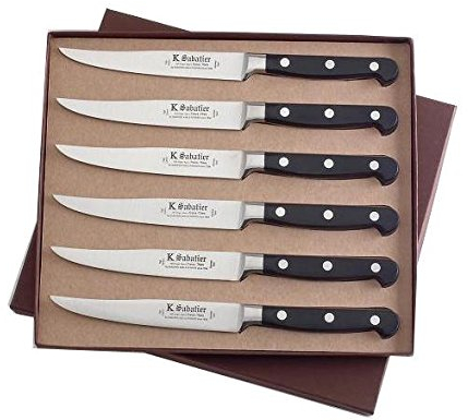 K SABATIER - Coffret De 6 Steaks 13 Cm Gamme Bellevue - Acier Inoxydable - Manche Noir - 100% Forge - Entièrement Fabrique en France