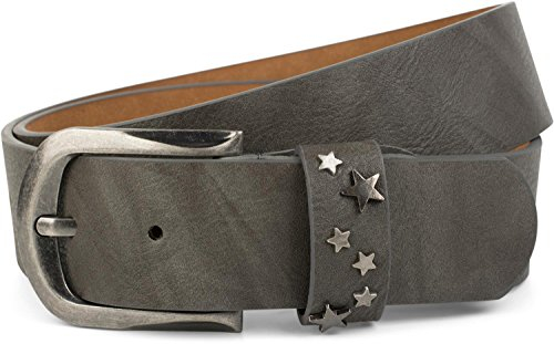 styleBREAKER Gürtel mit Stern Nieten an der Schließe, Nietengürtel, kürzbar, Unisex 03010082, Farbe:Dunkelgrau, Größe:95cm