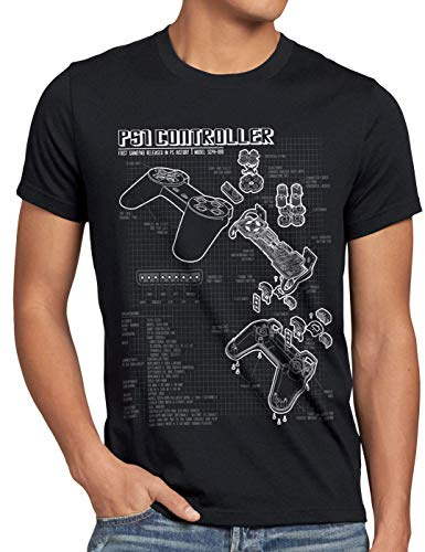 style3 PS1 Controller Blaupause Herren T-Shirt PS Gamepad Konsole Classic Gamer